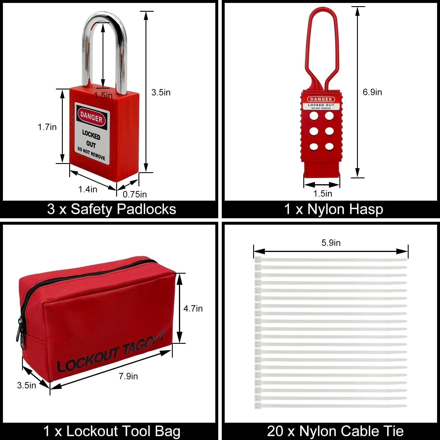 Complete Lockout Tagout Kit - 3 Padlocks, Hasps & Tags for Workplace Safety