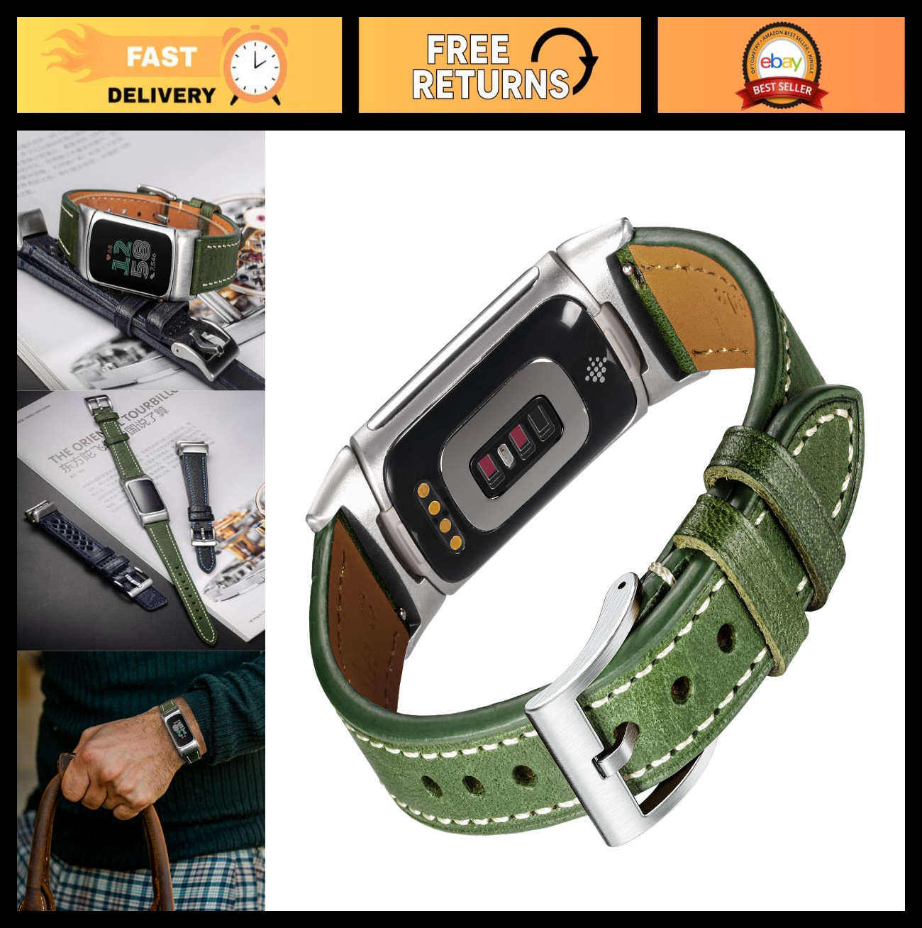 Soft Cowhide Leather Bands for Fitbit Charge 5 & 6 - Stylish Wristbands for Men