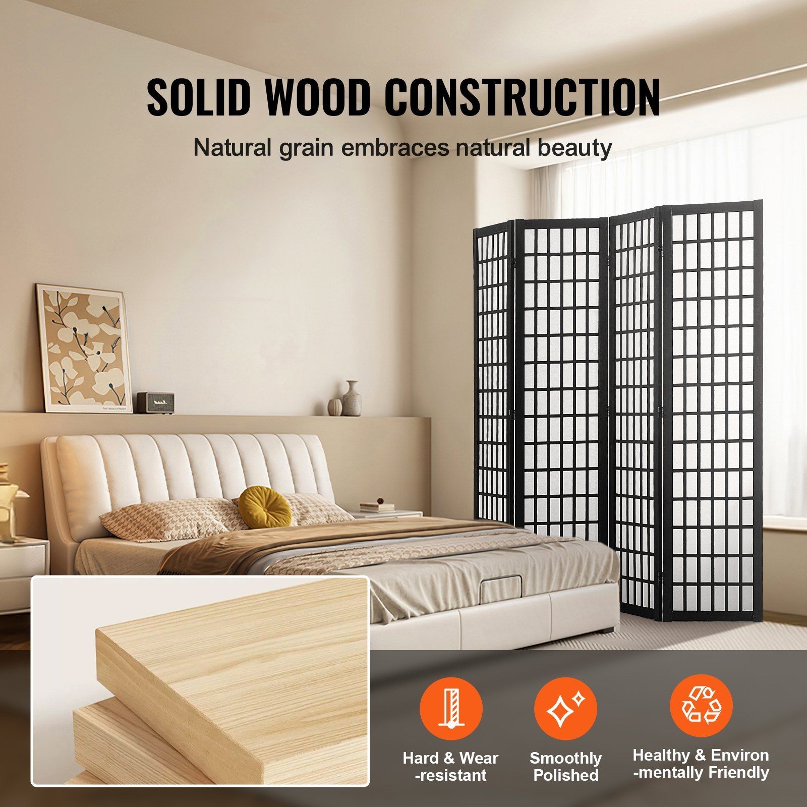 4-Panel Foldable Room Divider 64in Tall Ideal for Space Optimization
