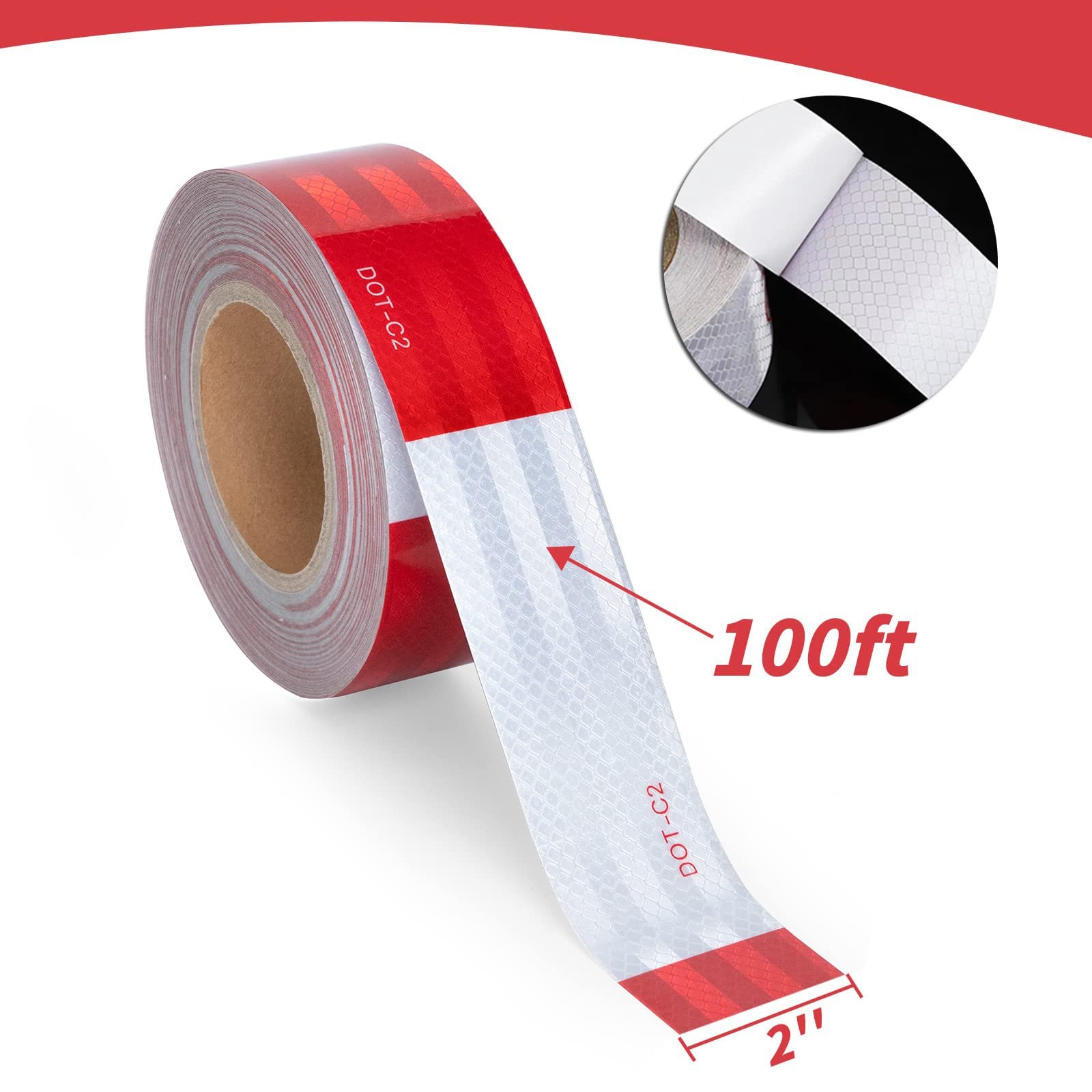 DOT-C2 Reflective Tape 2 in X 600 FT, Dot Safety 2 Inch x 100 Red & White