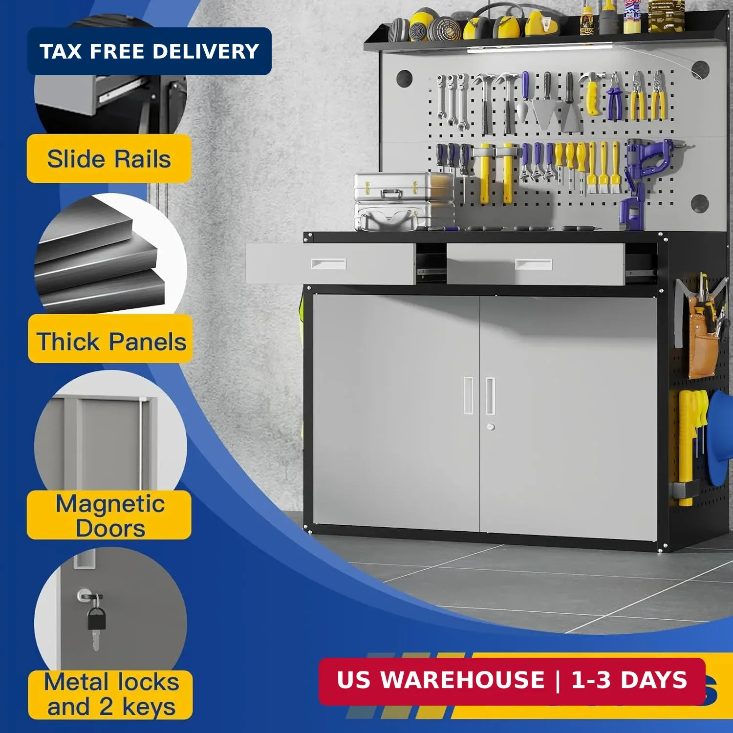 48" Work Bench,Heavy Duty 2500 LBS Capacity Workbench with Drawers and Storage,W