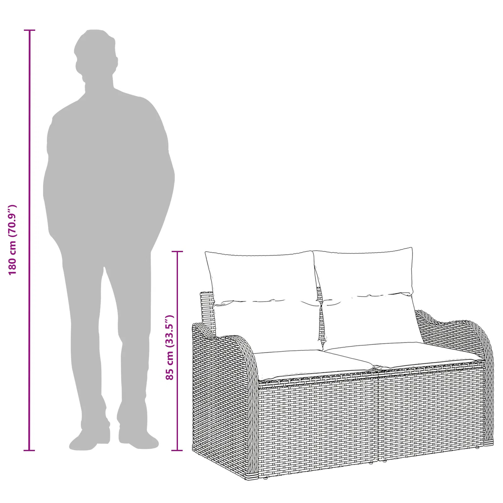 Garden Sofa with Cushion 47.64 x 24.41 x 27.17 in Poly Rattan
