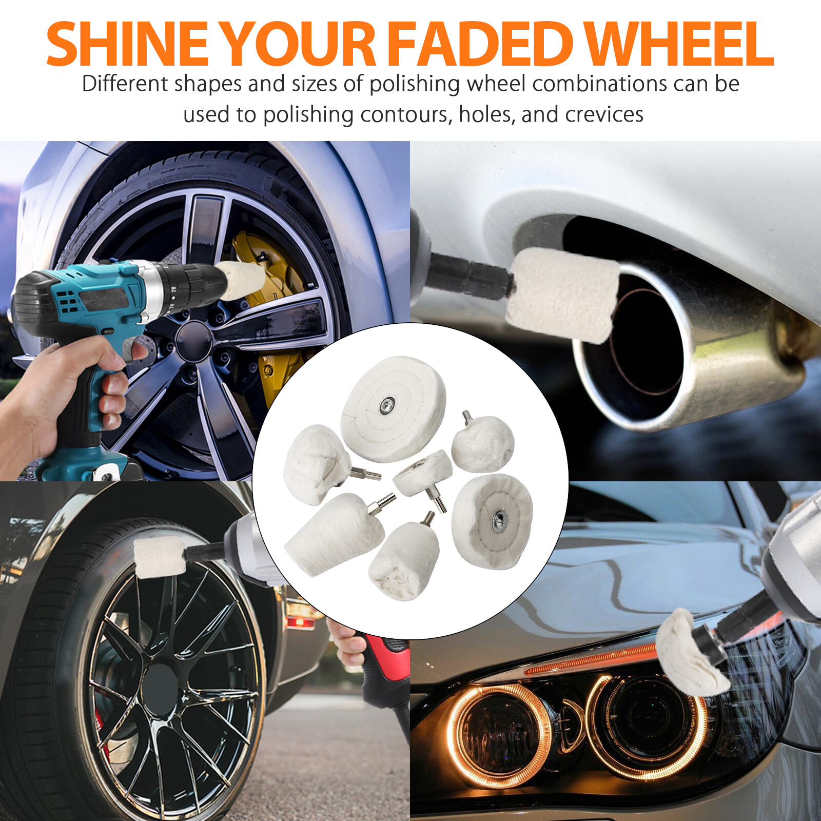 7/5X Car Polisher Polishing Buffing Pads Mop Wheel Drill Kit Aluminum Stainless