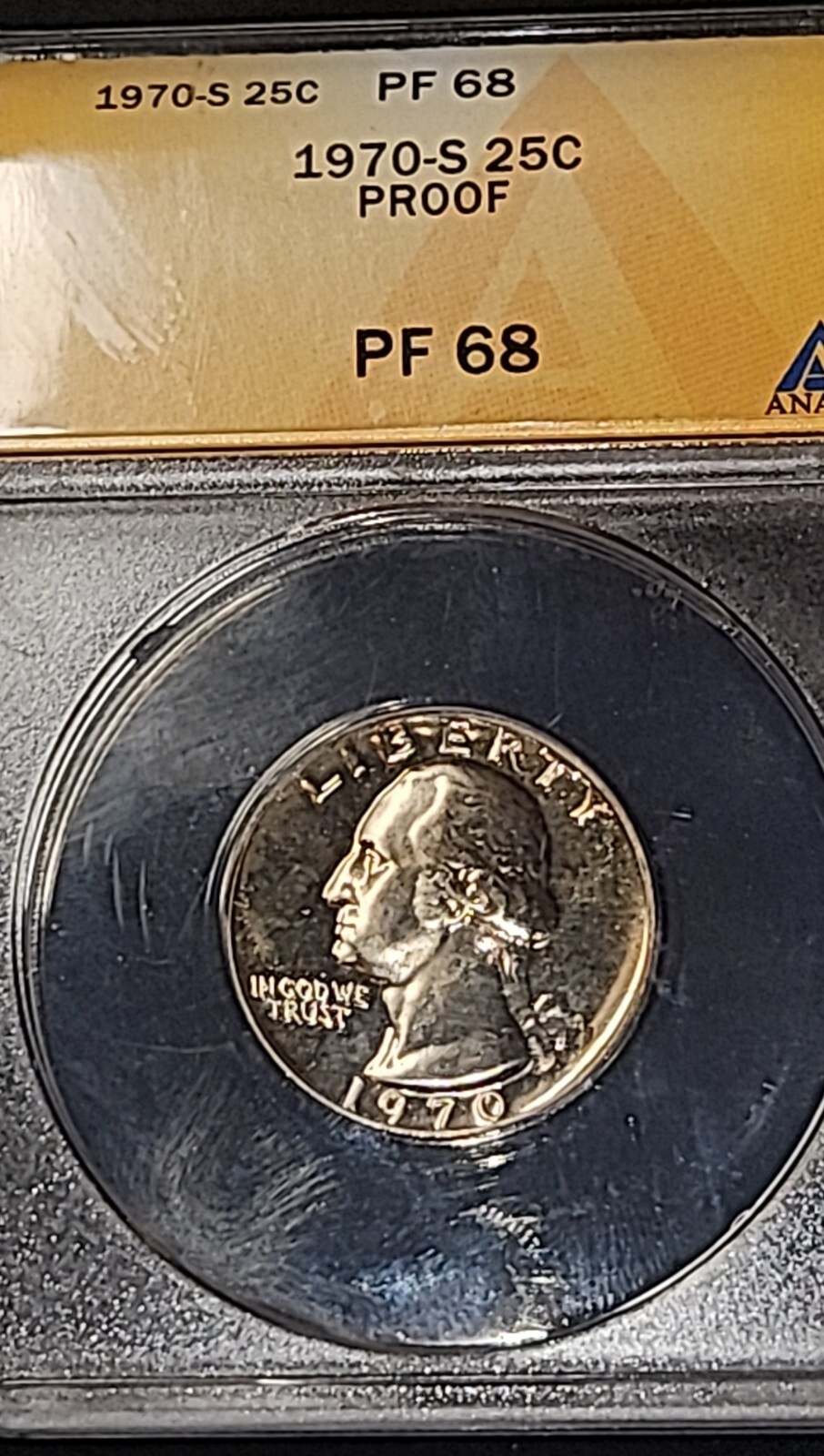 1970 S Washington  Quarter Proof Washington Quarter Graded ANACS: PF 68