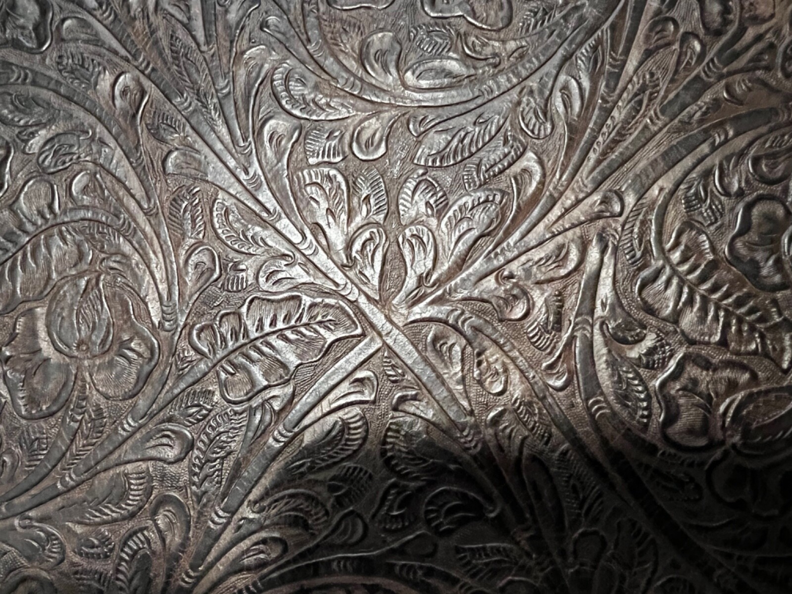 Genuine side,western tooled, rust/cocoa embossed   leather bench with Gold Base