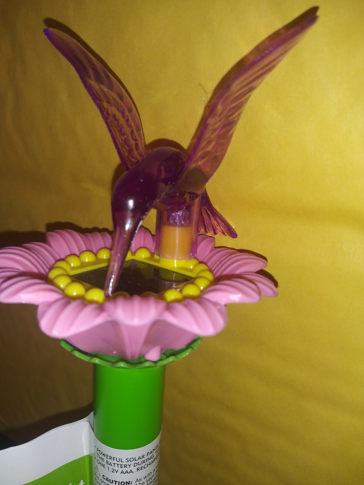 Purple Hummingbird Pink Flower Solar Garden Lighting Stakes 10" set of 2