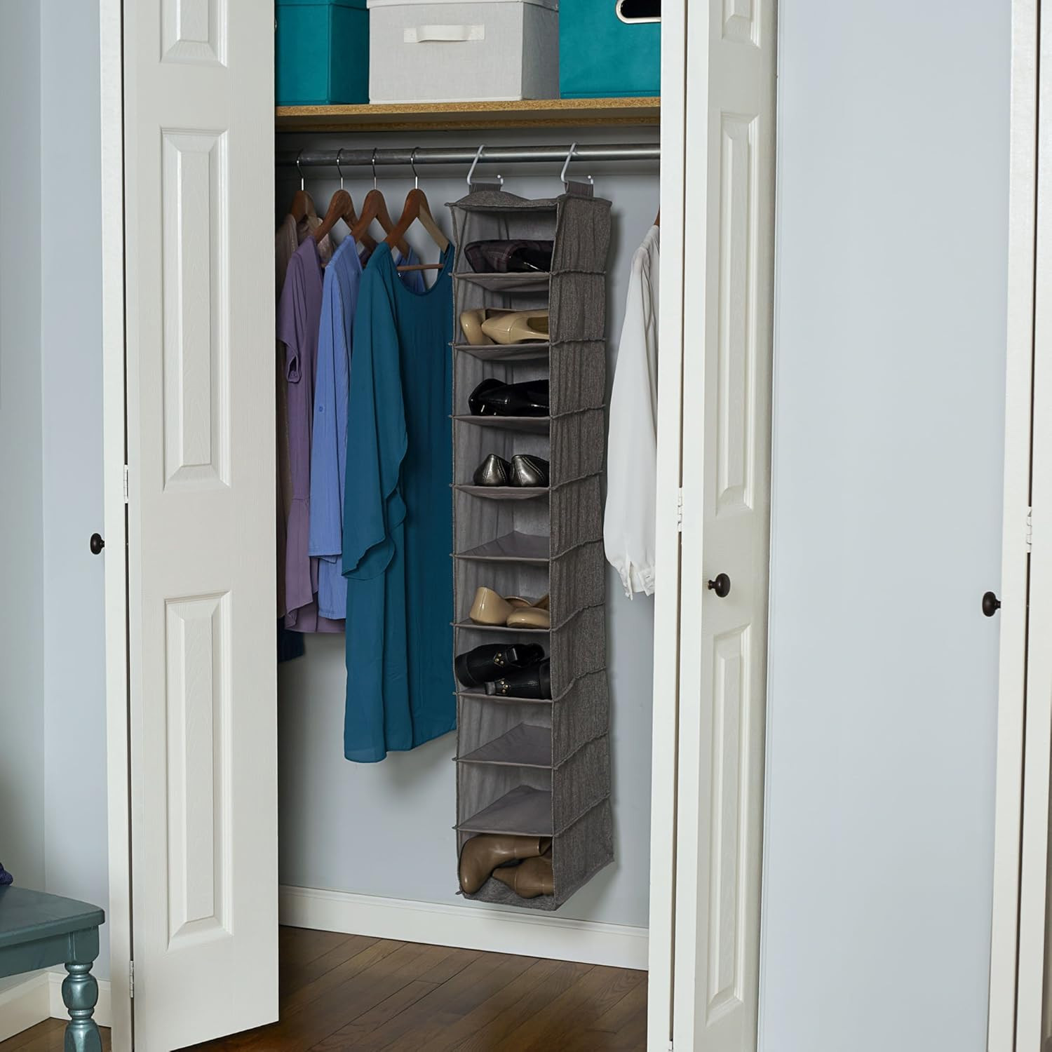 10-Shelf Wide Hanging Shoe Organizer, Soft and Durable Polyester, Versatile, Bre