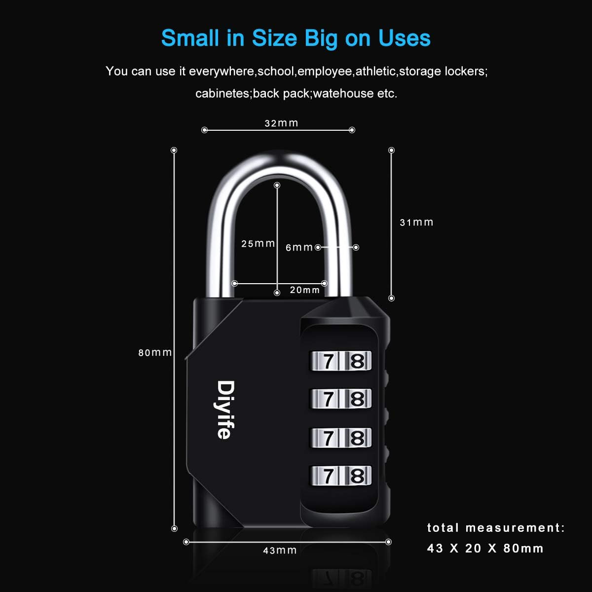 Combination Padlock, 4 Digit Locker Lock Weatherproof Lock Outdoor Combination