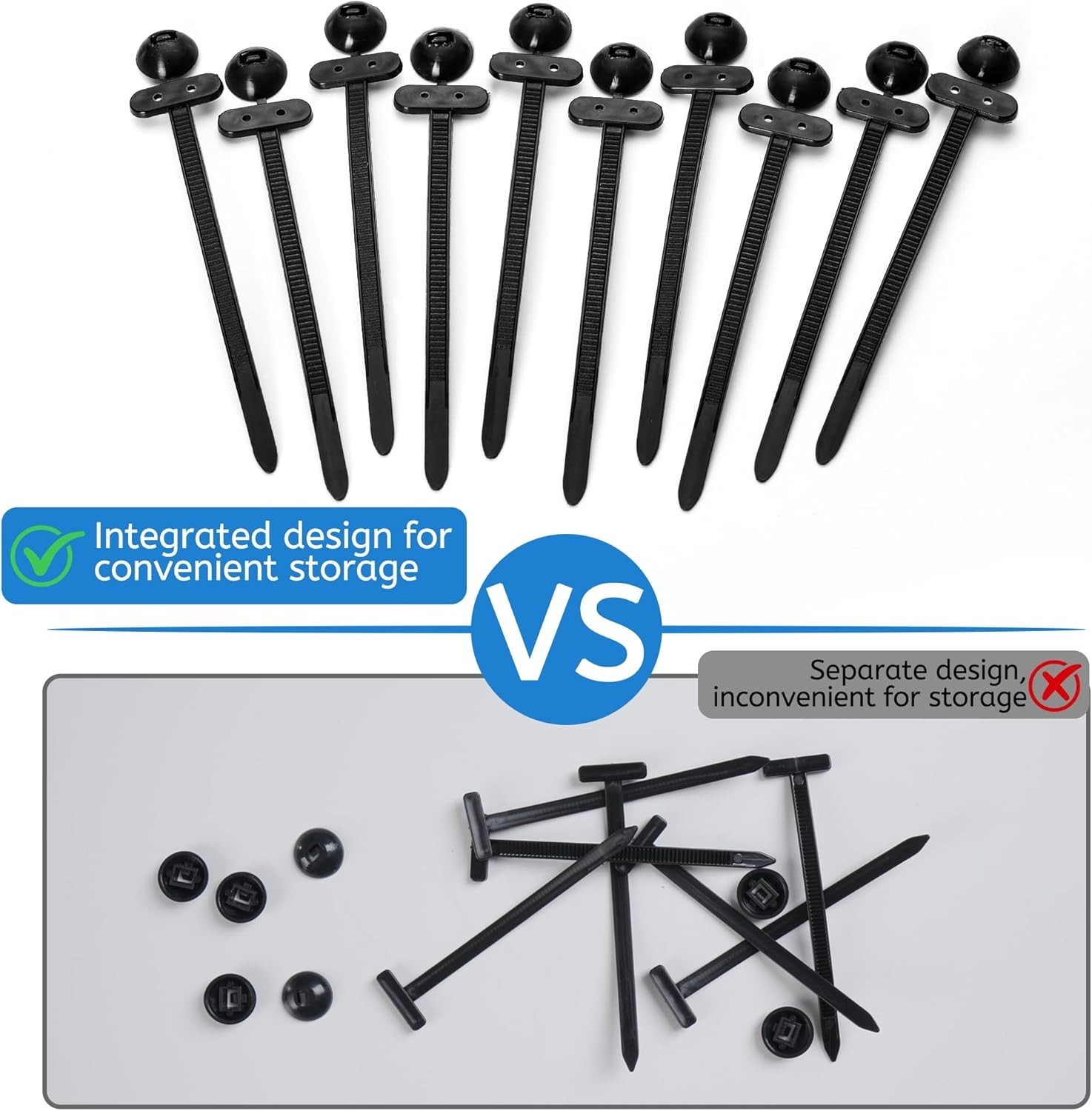 70Pcs Nylon Cable Tie Buckle Heavy Duty Self-Locking Zip Ties Holder Pin Button