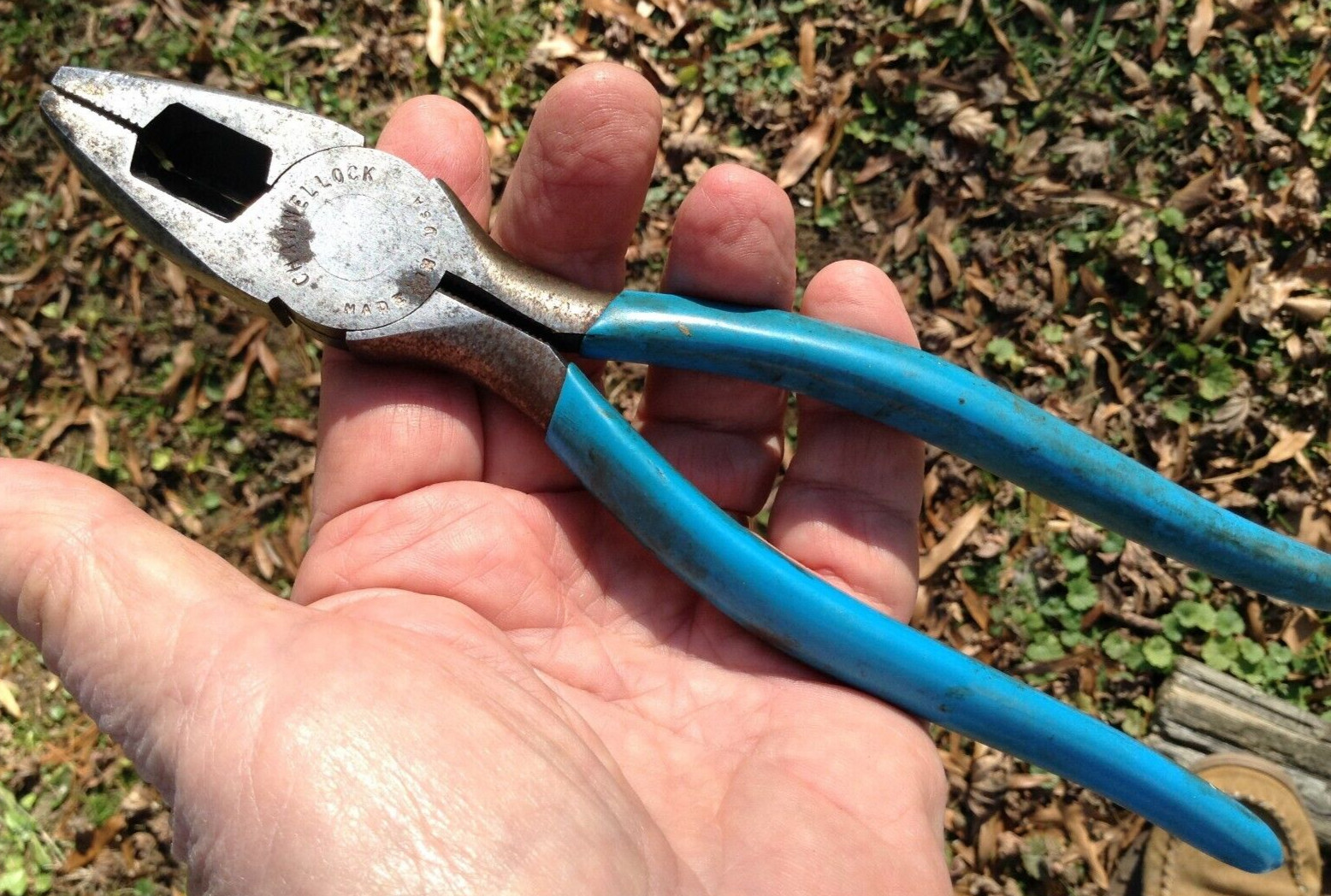Vintage Channellock No. 348 lineman's pliers side cutters 8.5" blue grips USA