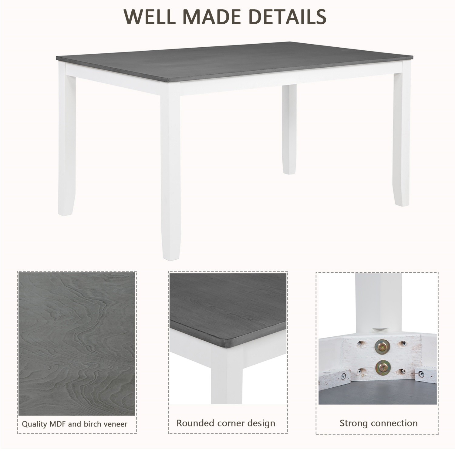 Modern 7-Piece Solid Wood Frame Dining Table Set w/ Table & 6 Upholstered Chair