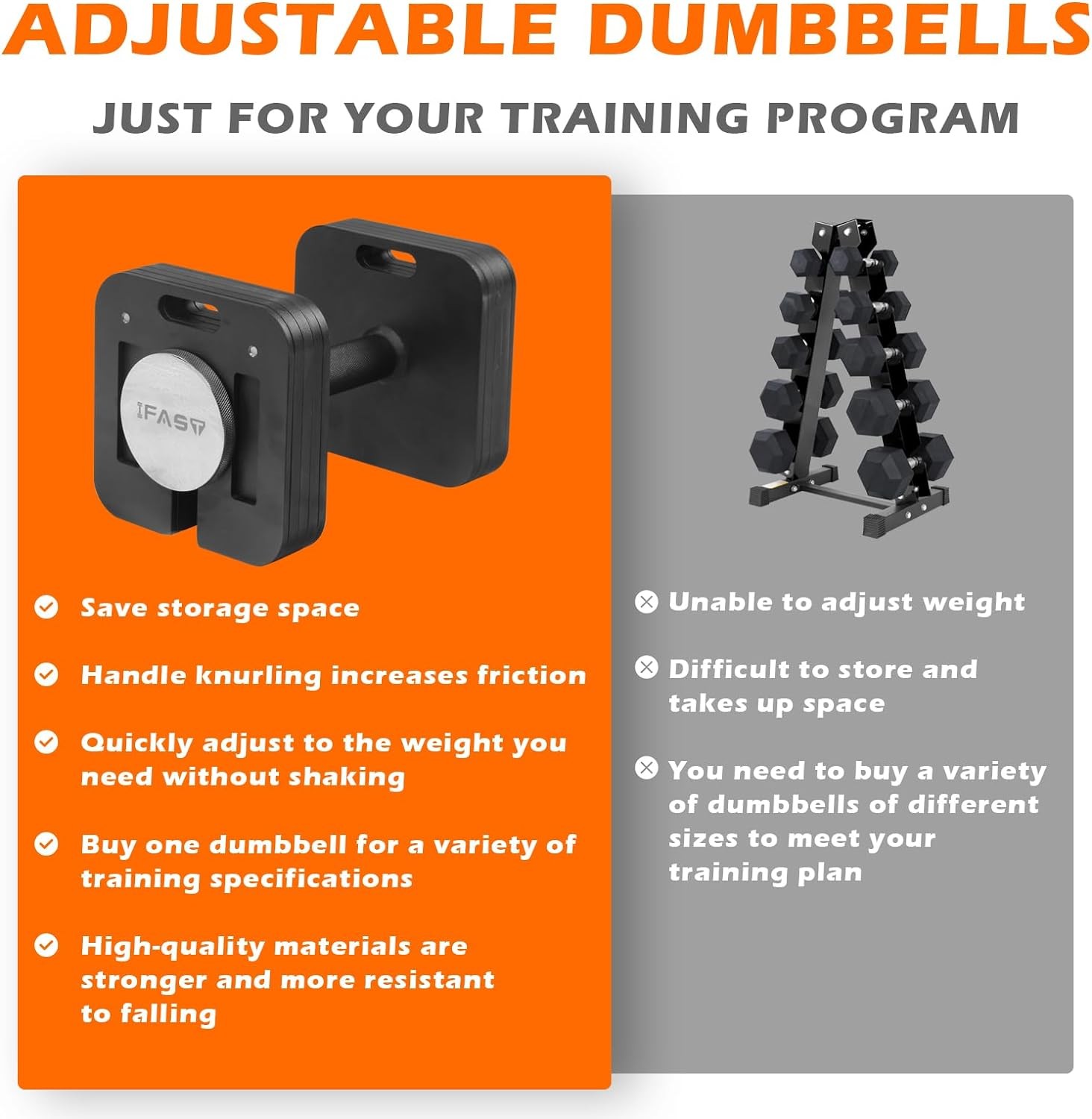 Adjustable Dumbbell 50LB 9-in-1 Quick-Lock Free Weight Multiweight