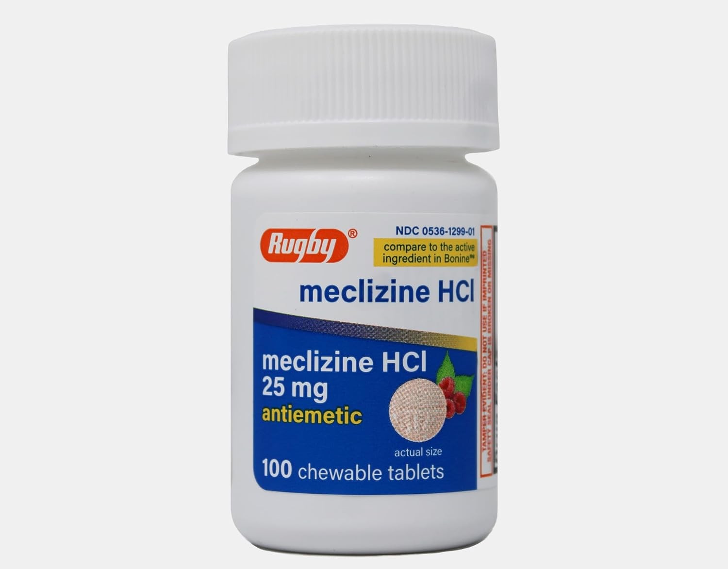 Rugby Travel Sickness Meclizine HCL 25 mg Chewable Tablet Berry Flavor 100 Ct