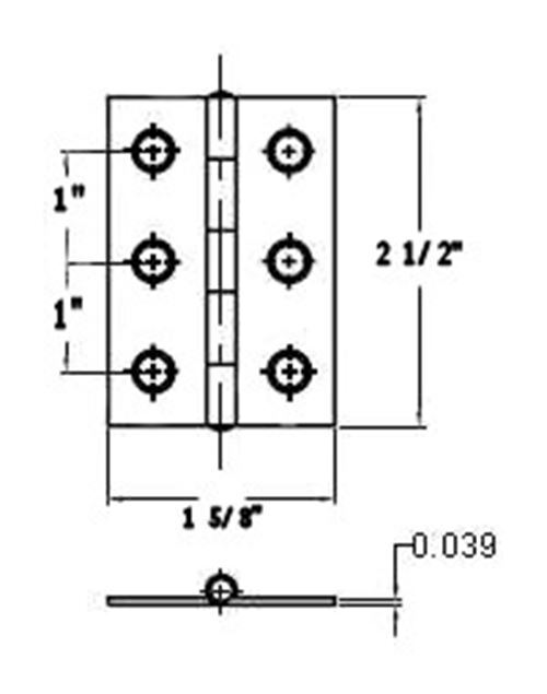 Butt Hinge 6 Hole Brass Plated 2 1/2" X 1-5/8" H11-H537D-2-5BP