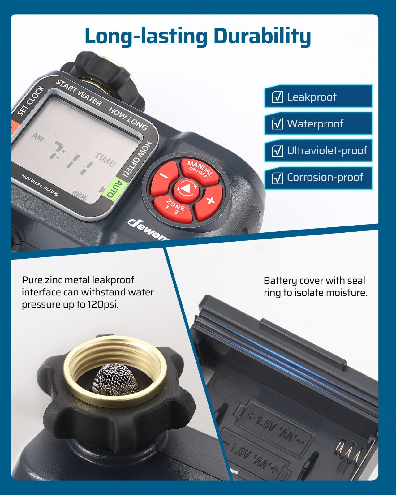 DEWENWILS 2-Zone Water Hose Timer,Programmable Sprinkler Timer,for Garden