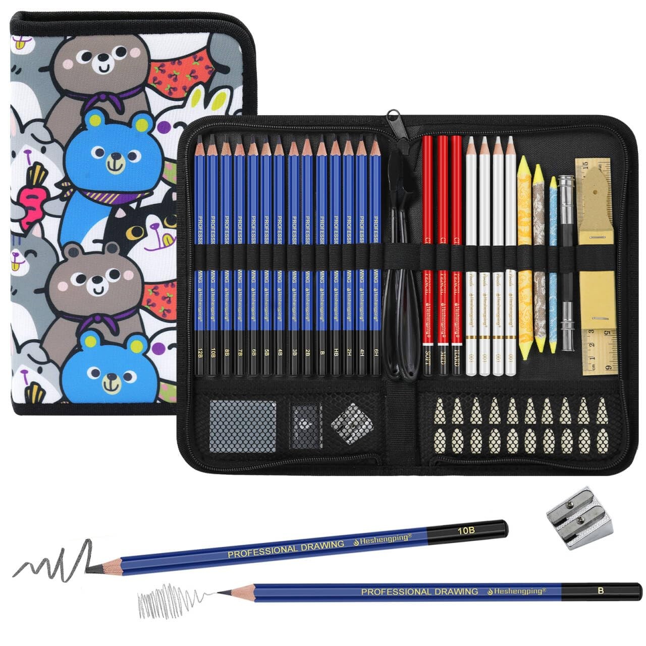 Daerthotk 53 PCS Drawing Kit Sketching Pencil Set, Sketch Pencils Art Black