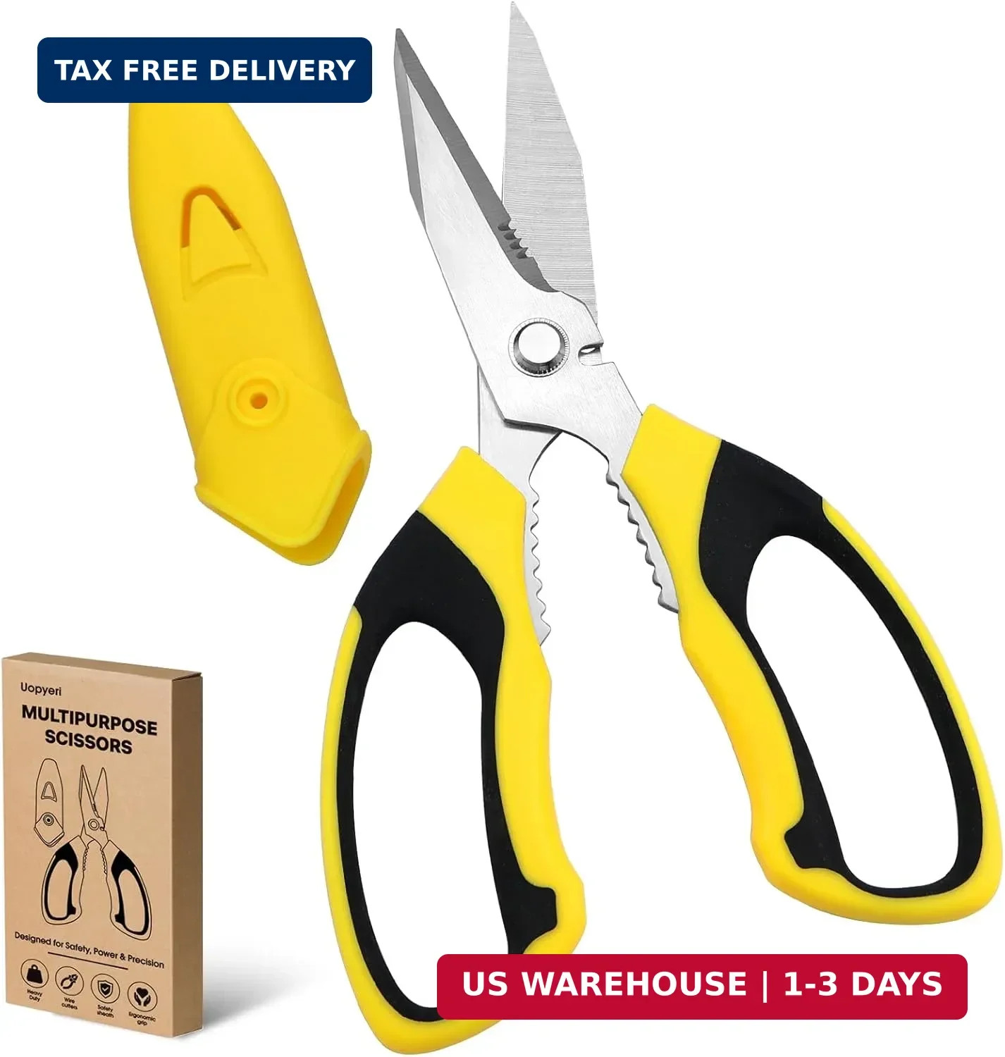 8 Inch Utility Scissors for Kitchen, Office, Craft & DIY - Heavy Duty Stainless
