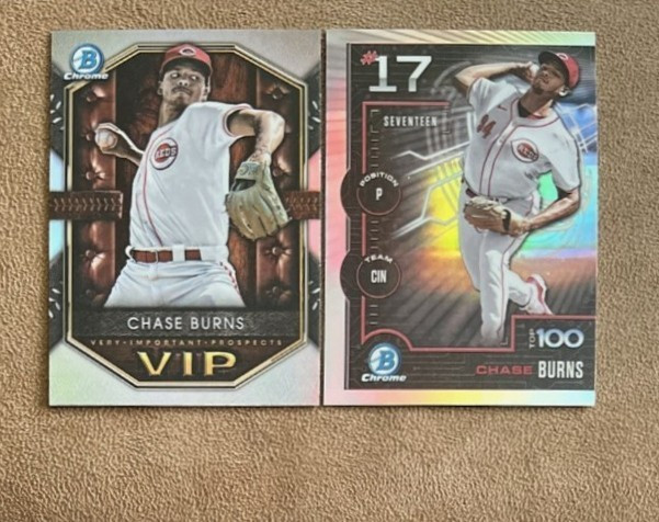 2025 Bowman Chrome Chase Burns Lot - Scouts Top 100 & VIP Prospects (RC) Reds