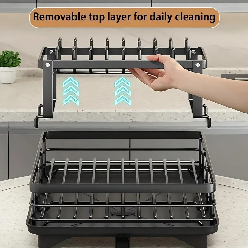 2 Tier Dish Drying Rack Kitchen Drainer Cup Holder Counter Organizer