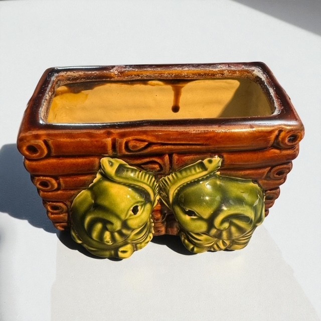 Ceramic BAMBOO and ELEPHANTS Planter Trunks Up for Luck