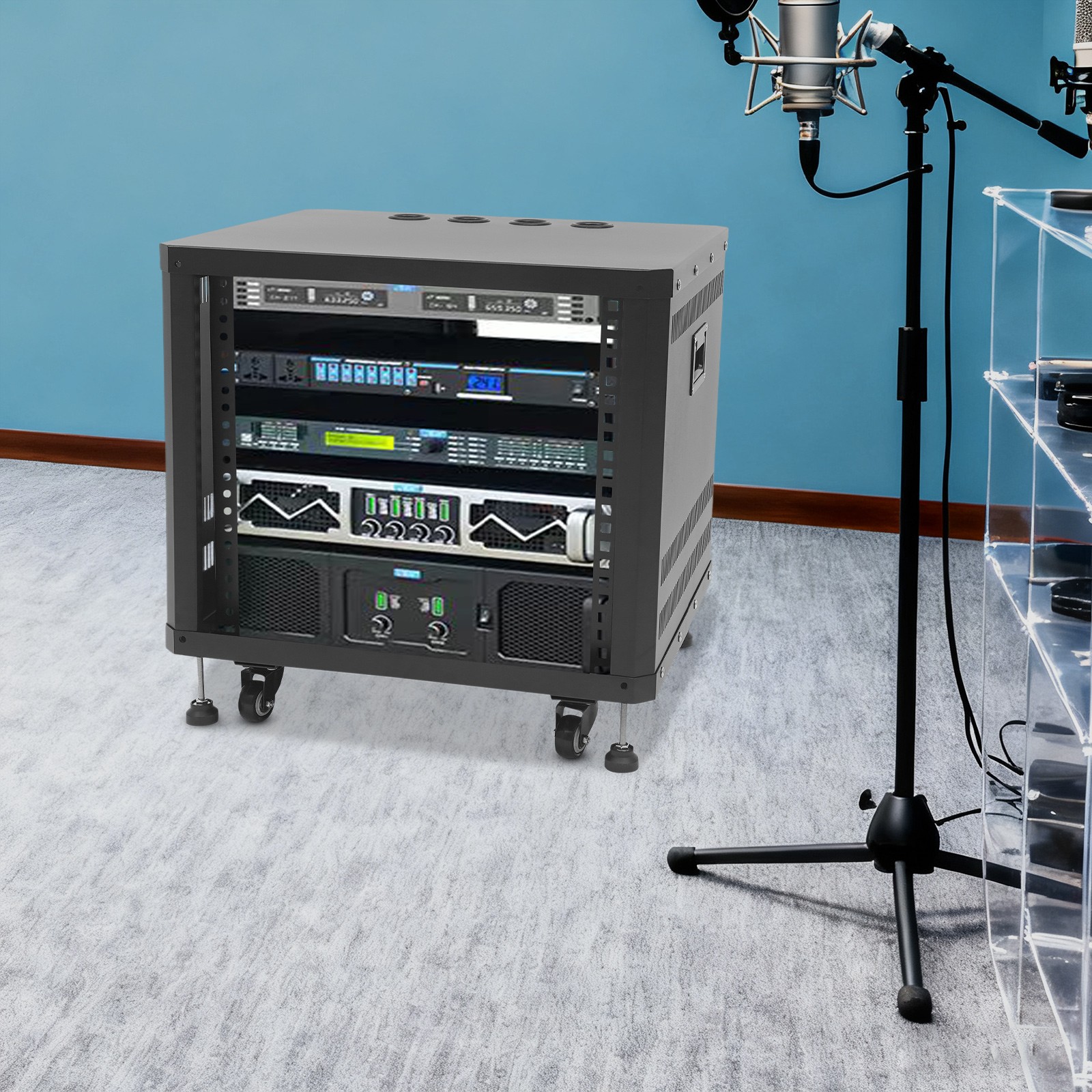 9U Rolling Server Rack Locking Network Cabinet Box Data Enclosure