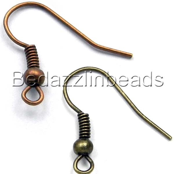 Lot of 50 Nickel Free Antiqued Finish Ball & Coil Fish Hook Earring Findings