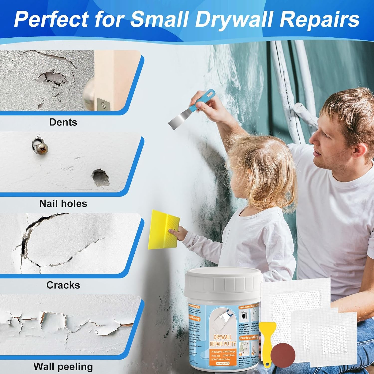 Drywall Repair Kit, Patch 8.8OZ White Wall Putty Kit