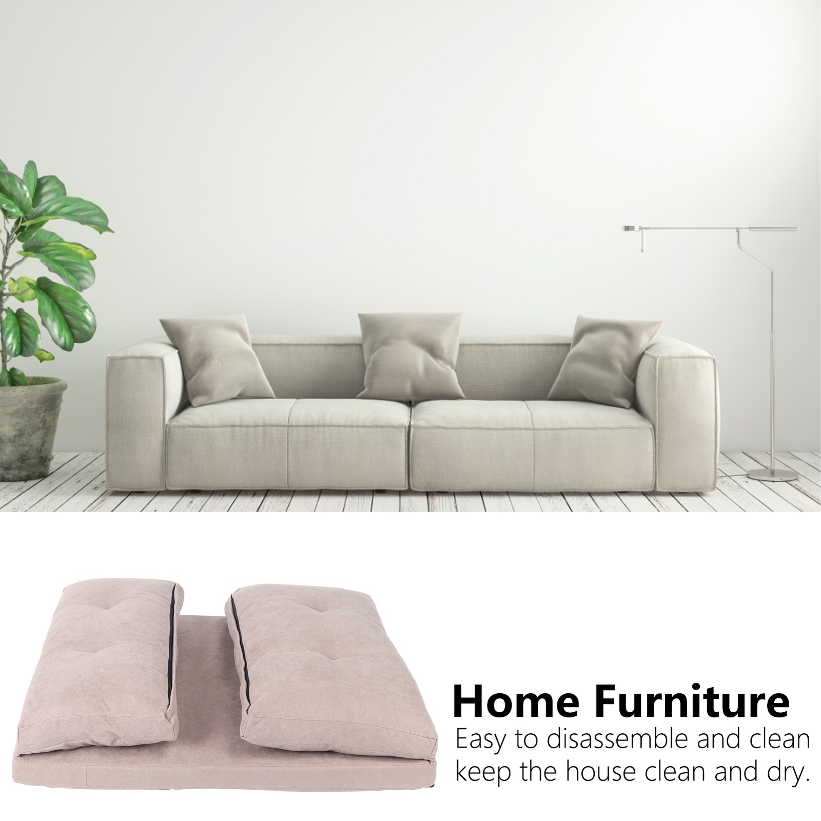 Living Room Double Folding Sofa Bed Adjustable Lounger Sofa With 2 Pillows GDXP