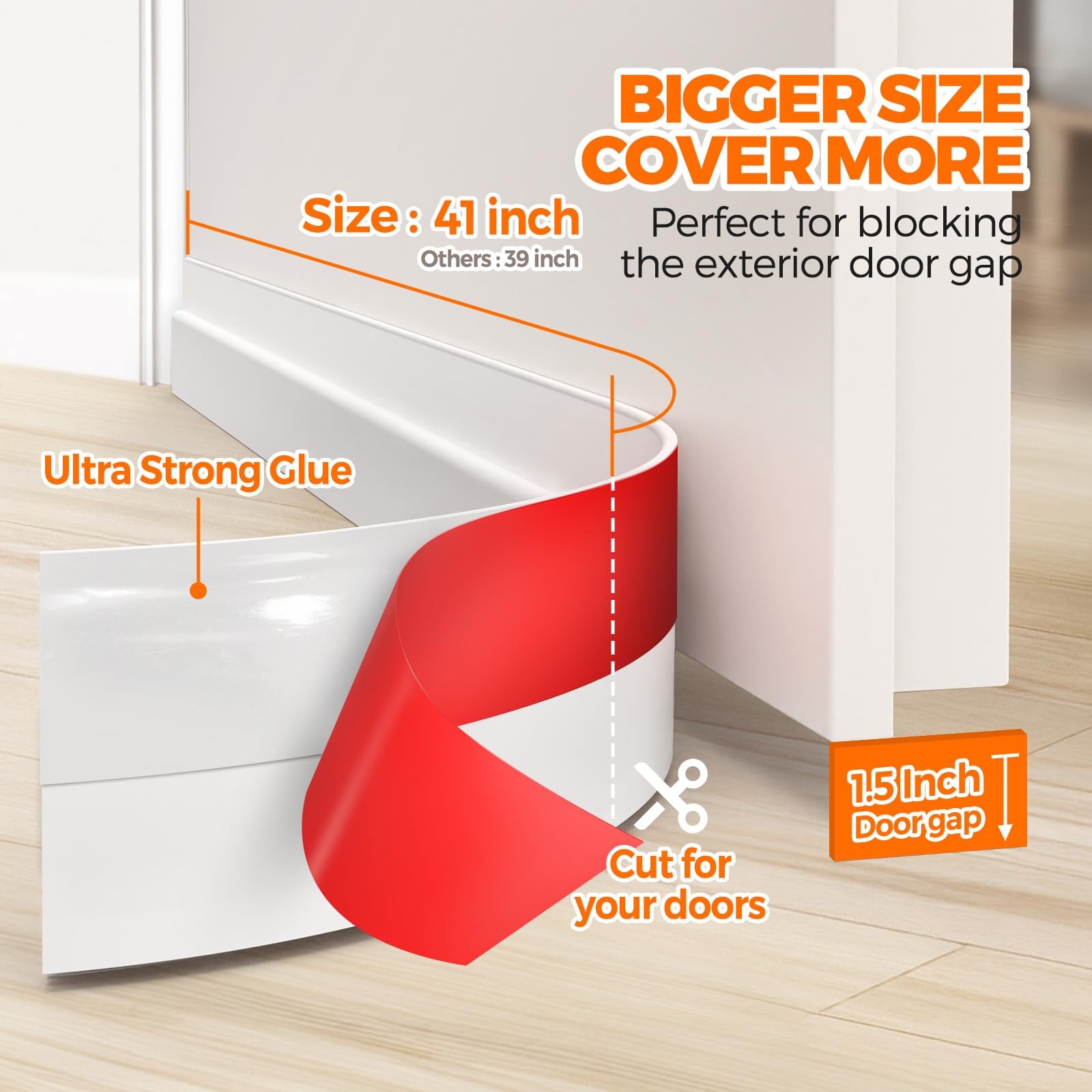 Holikme Door Draft Stopper Under Blocker Insulator 41 Inch, White
