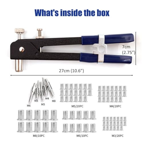 86 Pcs Rivet Nut Tool Kit Hand Riveter Set with M3/M4/M5/M6/M8 Threaded Rivet