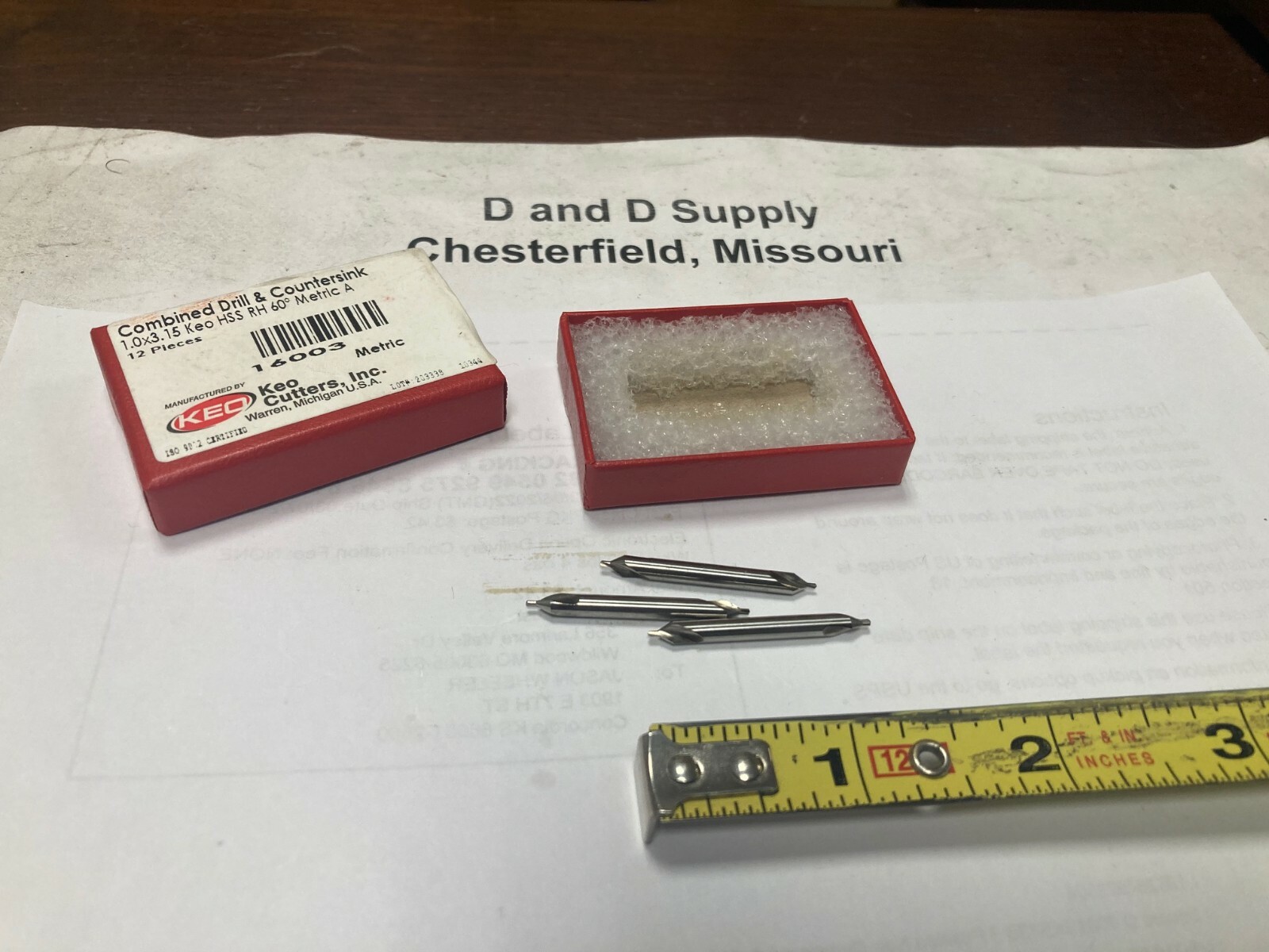Lot of 3, KEO 16003, 3.15mm 60°, Drill & Countersinks, Plain, 31.5mm OAL, Bright