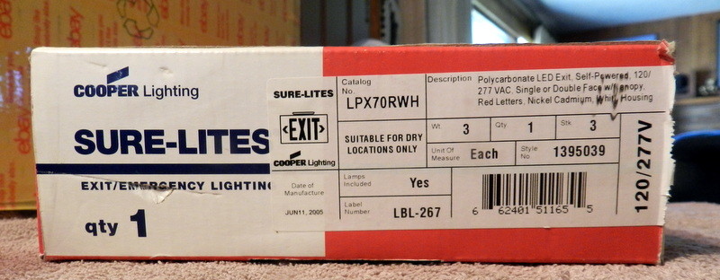 Cooper Polycarbonate LED Emergency Exit Lighting Sign LPX60RWH 120/277 VAC
