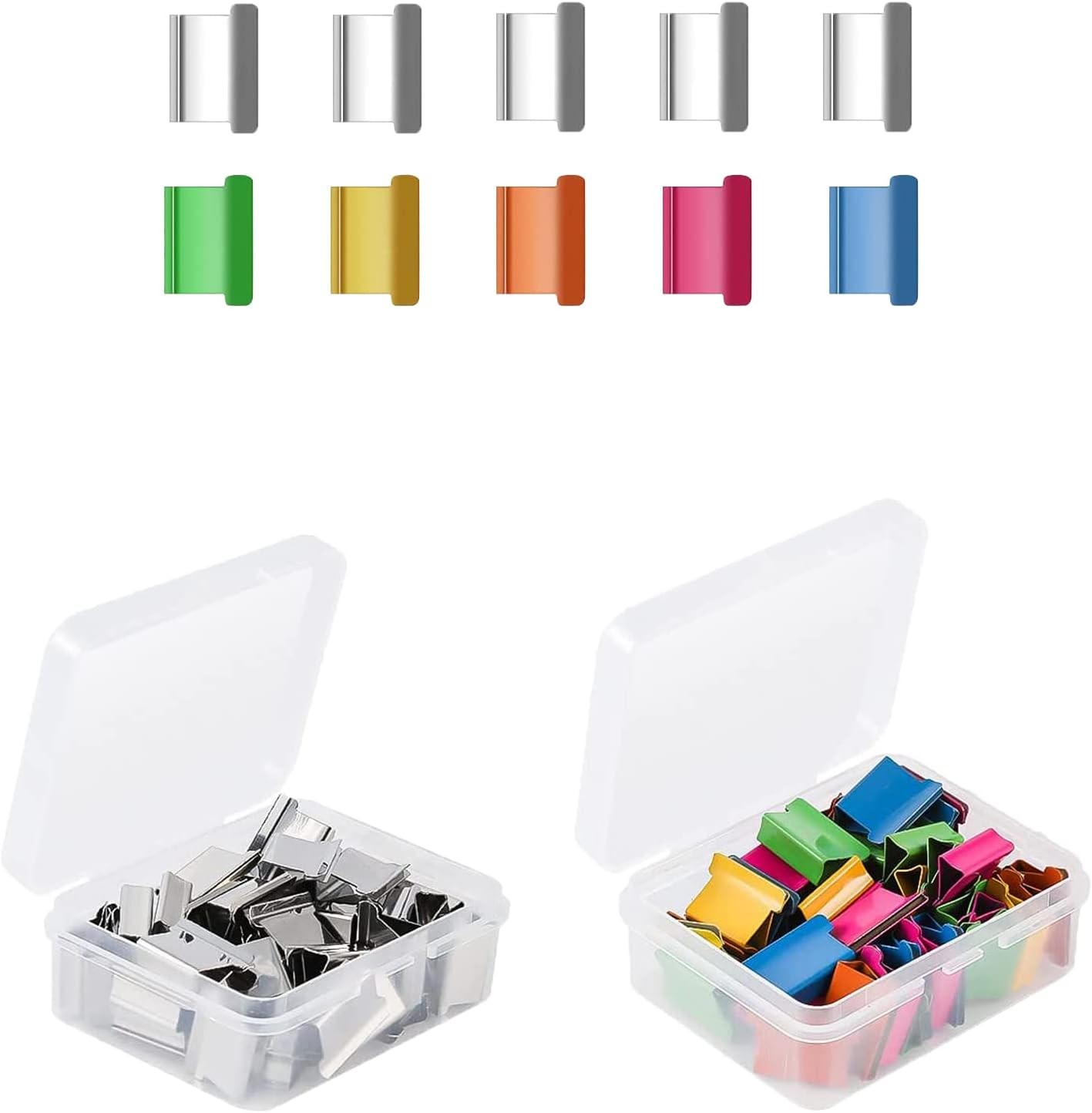 Office Supplies - 100pcs Reusable Metal Paper Clips, Portable Dispenser (50 Colo