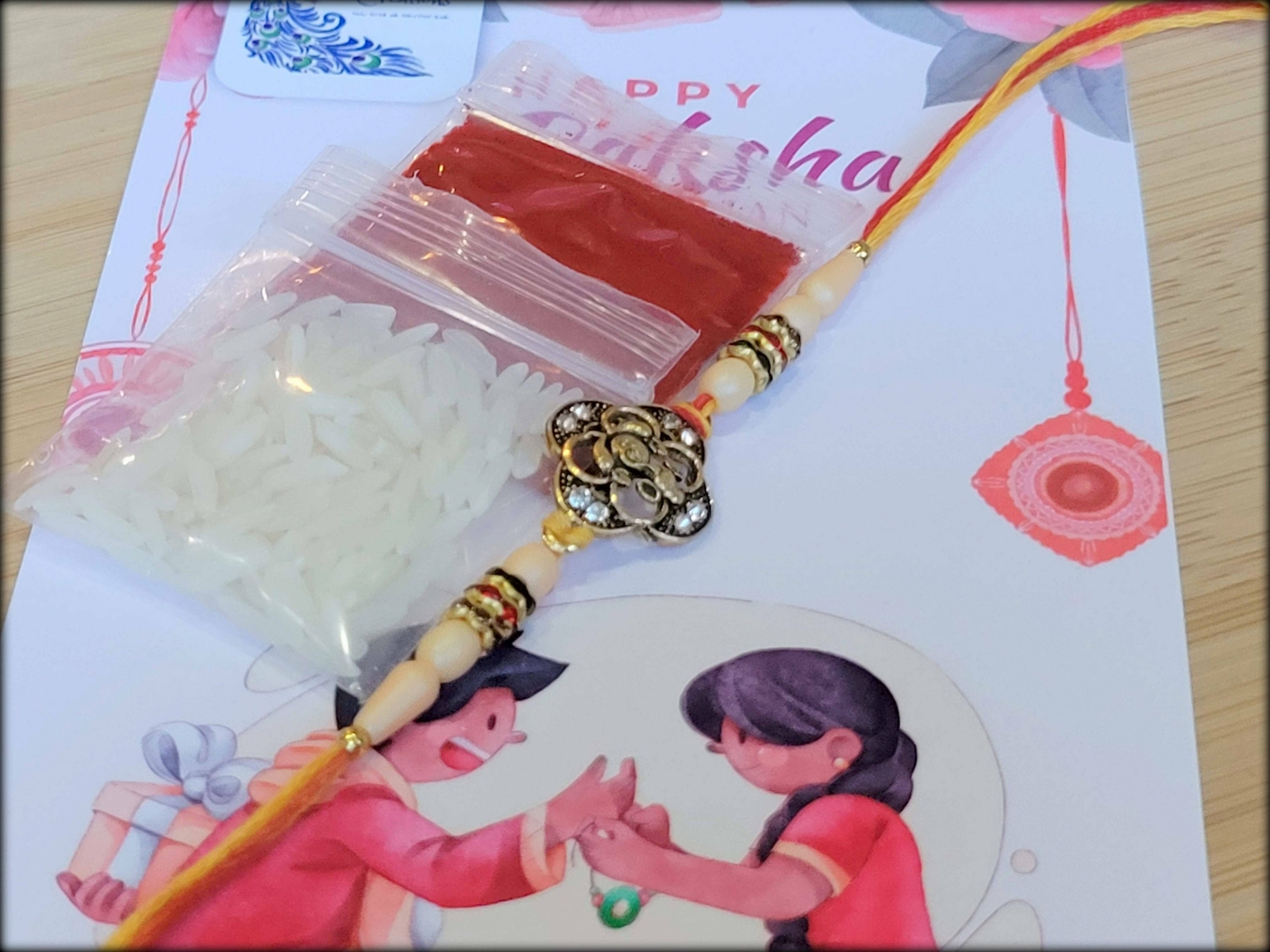 Beads Rakhi, Designer Rakhi for Bhaiya with Roli Rice, Metal Rakhi, Rakhi