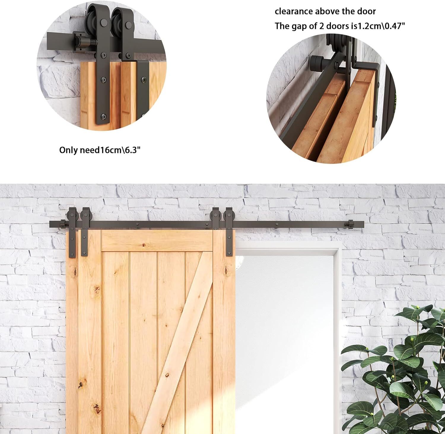 CCJH 5-20FT Bypass Sliding Barn Door Hardware Kit Single Track for Double Doors