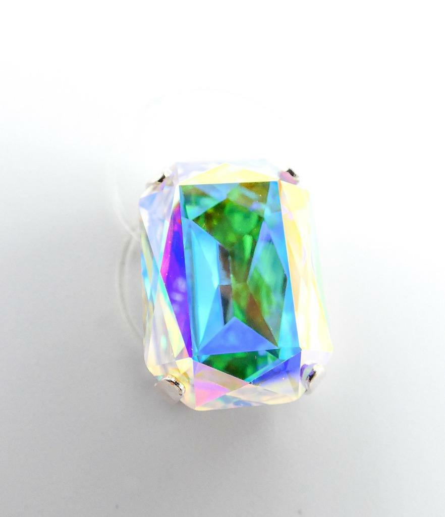 GLITZY Emerald Iridescent AB Fire Crystal Double Invisible Bands LARGE Toe Ring