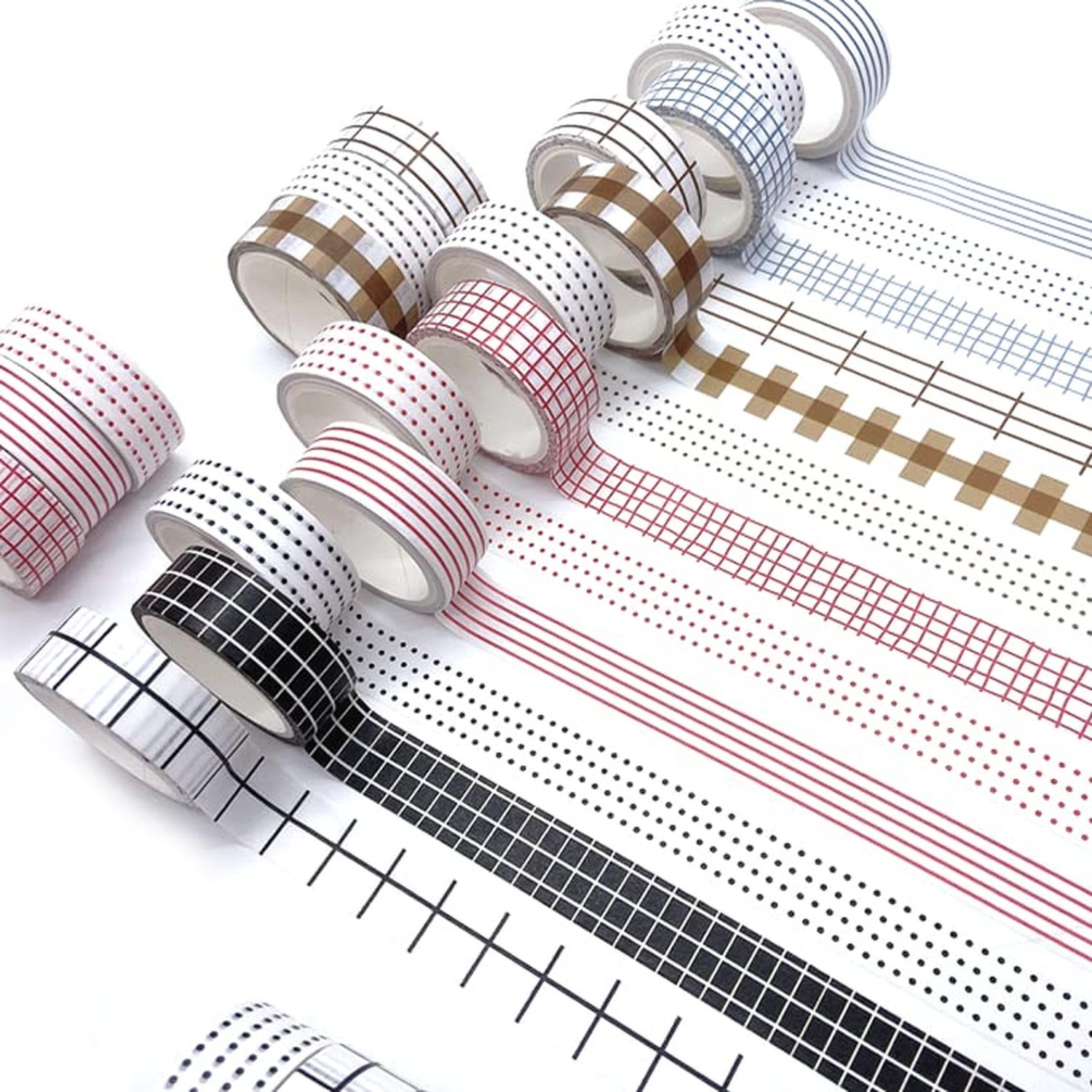 Basic Washi Tape Set 12 Rolls Dot & Grid Decorative Tapes for Journals, Plann...