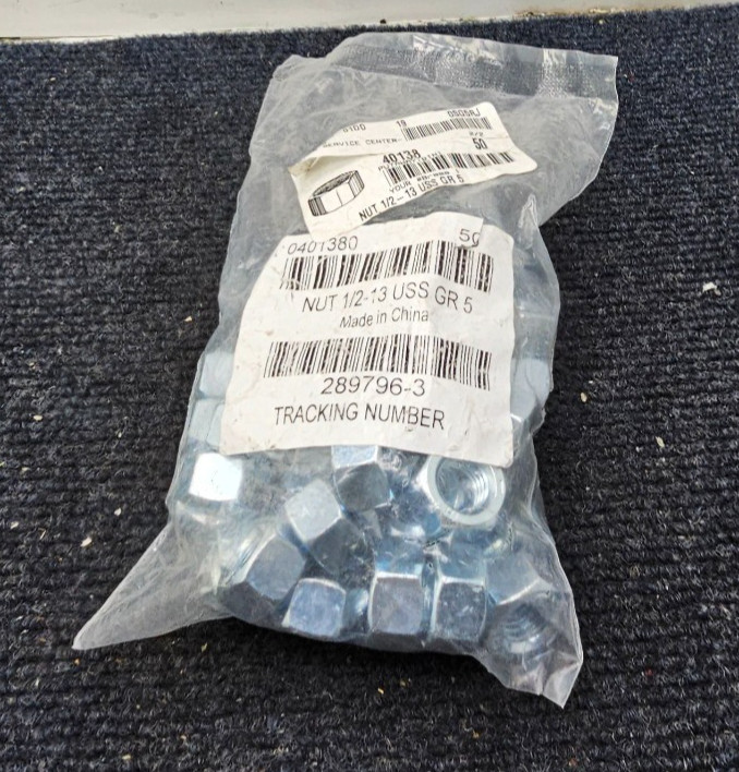 (QTY 50) 40138: Grade 5 USS Hex Nut, 1/2"-13, Zinc Plated, Medium Carbon Steel