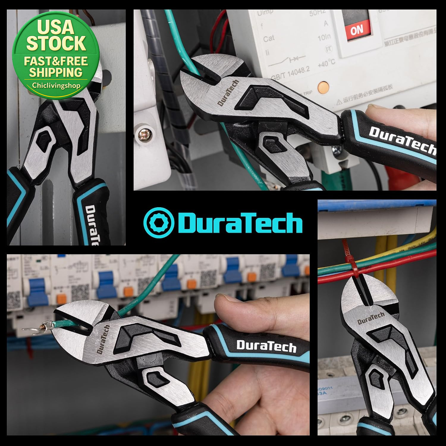 8 Inch Compound Diagonal Cutting Pliers High Leverage CR V Steel Tool