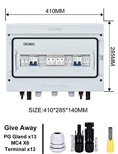 PV Solar Combiner Box with Lightning Surge Protector 4 String 2 Out 25 Amp