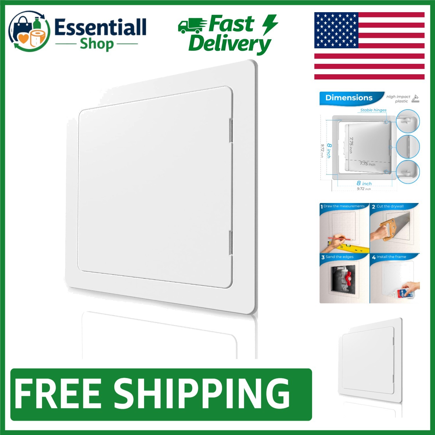 White Impact-Resistant 8x8 Access Panel - Perfect for Plumbing & Electrical