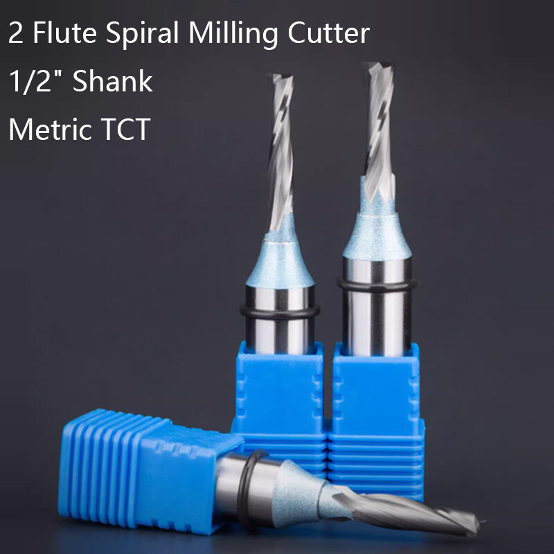 Straight Metric TCT 1/2" Shank 2 Flute Spiral Milling Cutter CNC Router Bits New