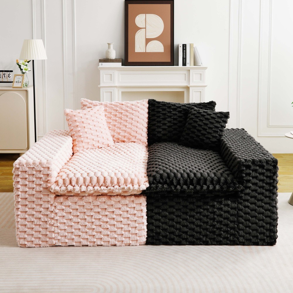 Multifunctional Color-Block Velvet Sofa w/ Modular Arrangement - 4 Seat