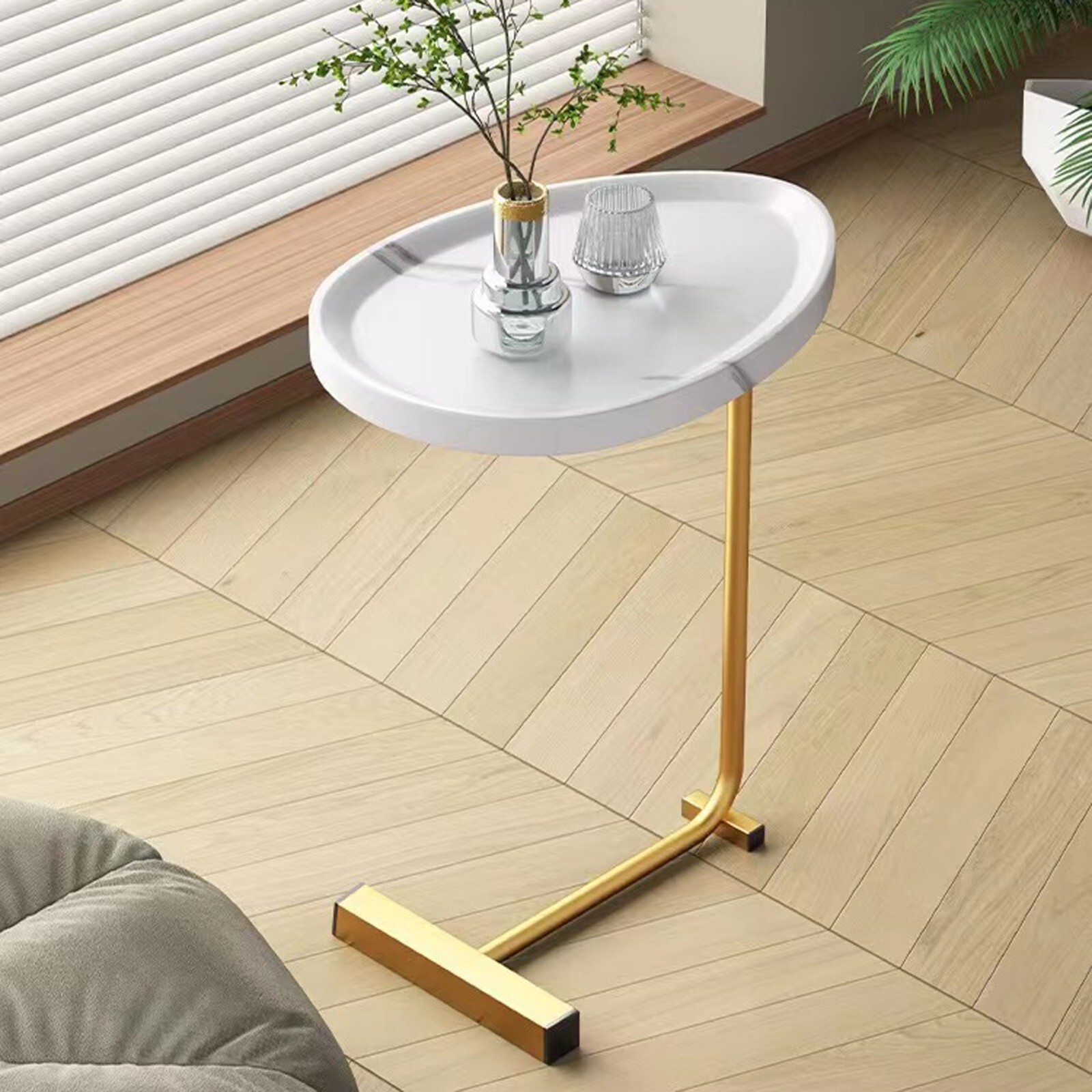 White C-shaped Side Table, Small Sofa Table
