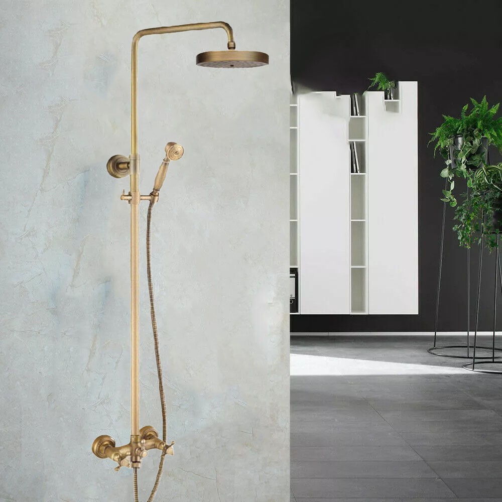 Antique Brass Bathroom 8" Round Rain Shower Head Faucet Set Mixer Tap frs821