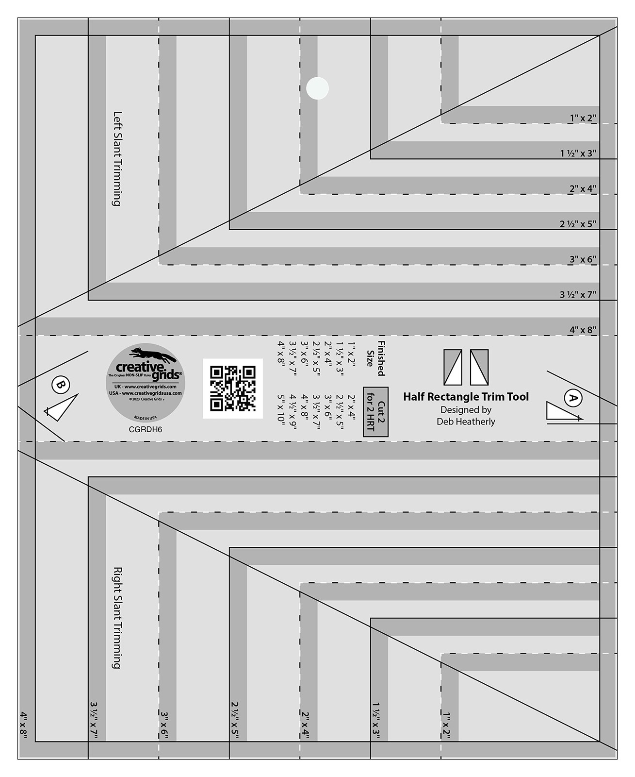 Creative Grids Half Rectangle Trim Tool Quilt Ruler – 1in x 2in to 4in x 8in