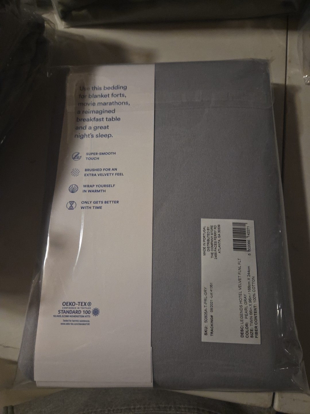 Company Store Legends Hotel Velvet Flannel Twin Flat Sheet Pearl Gray 66x96 New