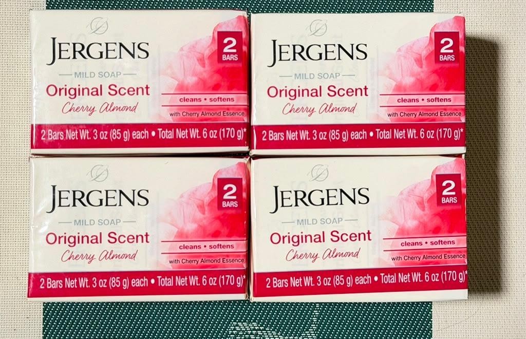 Jergens Cherry Almond Mild Soap Original Scent - 8 Bars (4x 2 Pack) - 3 Oz Each