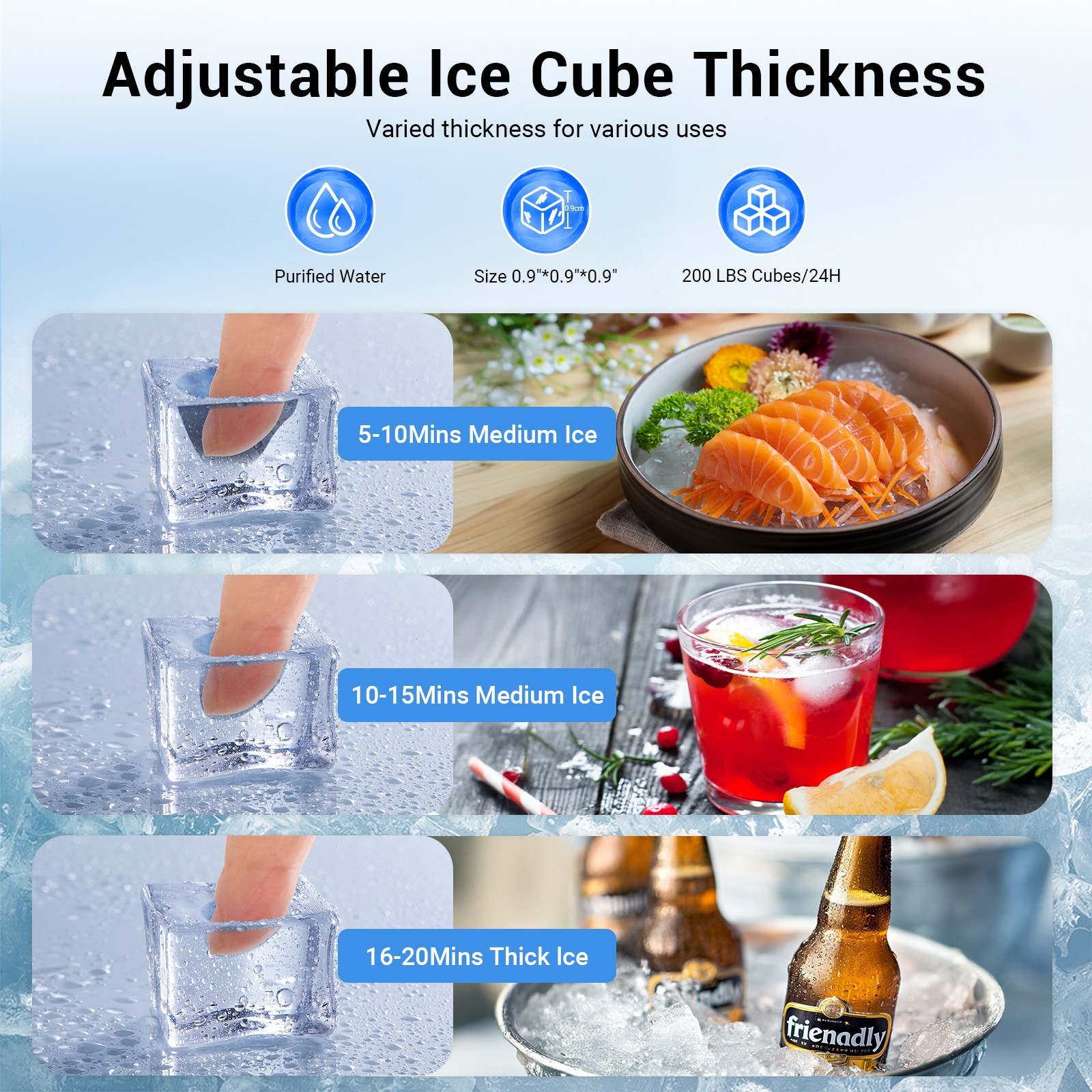 200Lbs Commercial Ice Maker Bar Restaurant Ice Cube Machine with 45lbs Storage