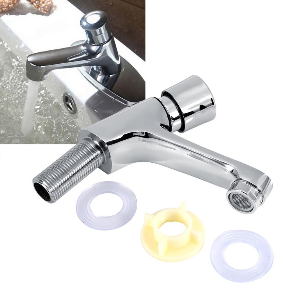 Public Kitchen Bathroom Chrome Plated Self Closing Water Save Time Delay Faucet